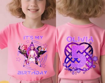 Custom Huntrix Birthday Girl Shirt,Birthday Gift for Huntrix Fan,Cool Demon Hunter Youth shirt,Huntrix Merch Shirt, K-Pop Theme Party