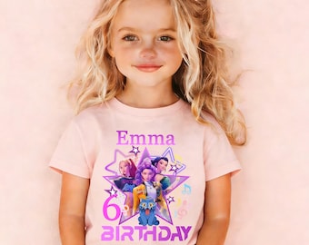 Custom Huntrix Birthday Girl T-Shirt,Personalized Mira Rumi Zoey Kpop Demon Hunter Birthday Tee,Personalized Birthday Shirt for Kpop Lover