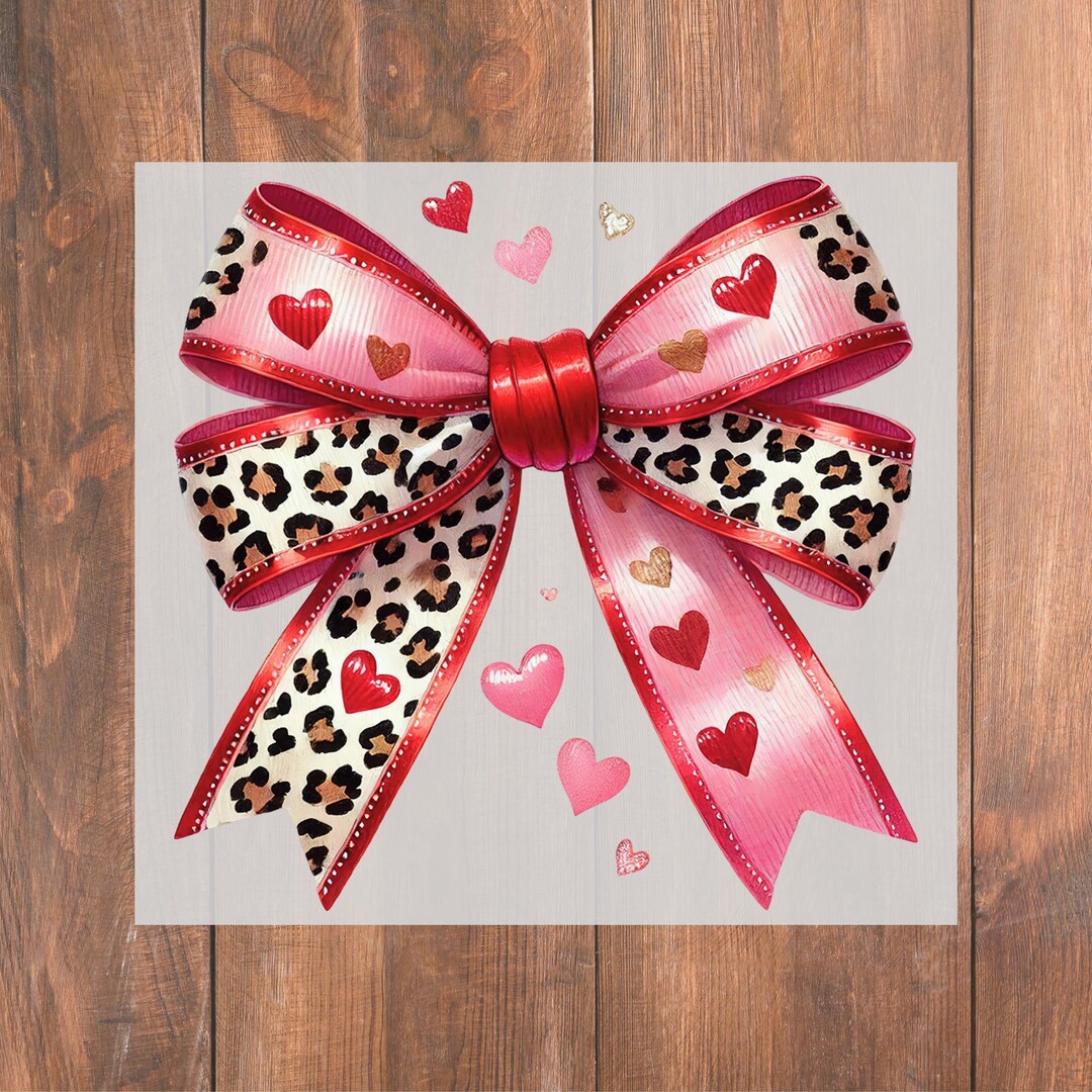 Valentine Leopard Ribbon Bow PNG, Pink Heart Bow Clipart, Transparent ...