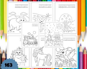 163 divertenti pagine da colorare per bambini e bambine | Dinosauri, spazio, veicoli, fiabe e animali Libro da colorare stampabile per l'istruzione scolastica.