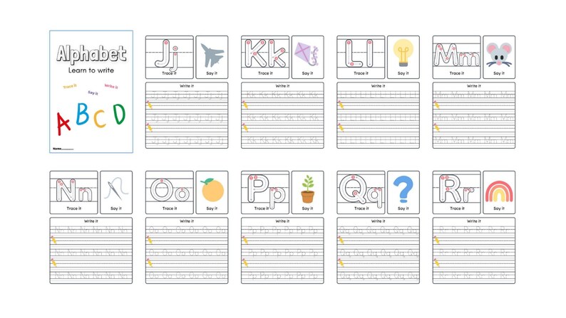 Jet Tracing ABC Letter Tracing Worksheets for Kids – Digital Alphabet Practice ...