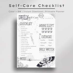 Gothic Daily Self-Care Planner Printable | A4 Witchy Planner Page | Instant Download Goth Self-Care Planner Sheet | Spooky Moth Planner PDF