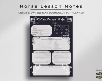 Planificador de lecciones de equitación gótica: Notas de entrenamiento en PDF (hoja A4 imprimible)