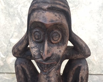 Vintage Carved Wood Monkey Sculpture Art African B