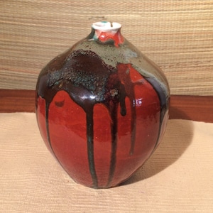 Vintage Studio Art Pottery Vase Drip Glaze Mid-Century Modern Signed