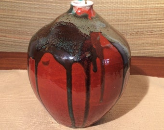 Vintage Studio Art Pottery Vase Drip Glaze Mid-Century Modern Signed