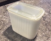 Vintage Hazel Atlas Vitrock Ribbed Milk Glass Refridgerator Dish Jar With Lid