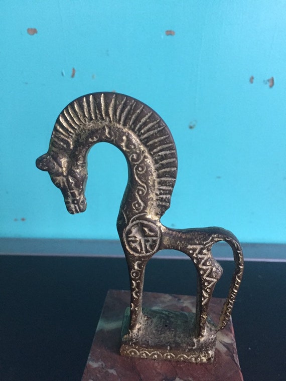 Mid-Century Modern Frederick Weinberg Style Brass Etruscan Greek Horse Sculpture