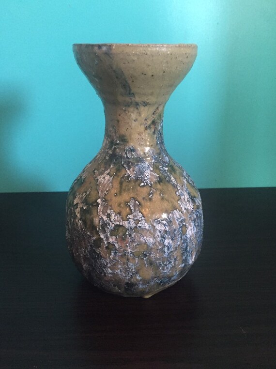 Vintage Studio Art Pottery Vase Lava Glaze Mid-century Modern Signed
