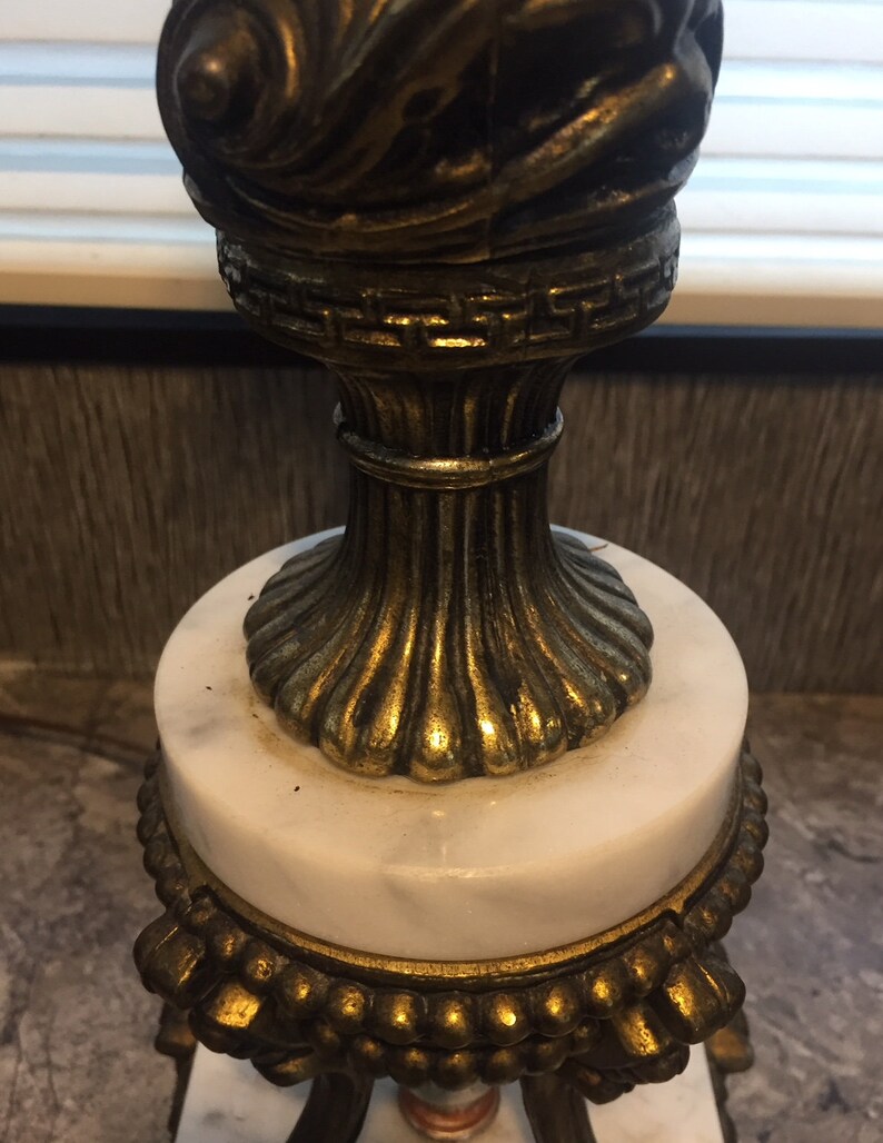 Large Vintage Hollywood Regency CHERUB Lamp Metal Marble Bird Etsy