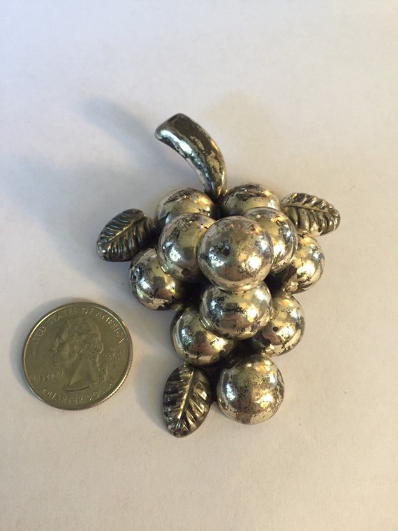 HUGE Mexican Sterling Silver CMS GRAPE Cluster Brooch 925 Grape 19 grams