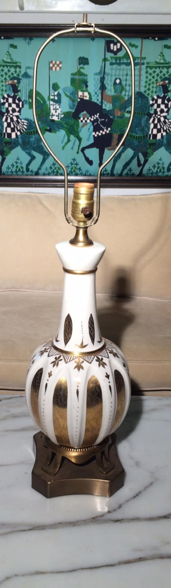 Vintage Hollywood Regency Lamp by Nicoletti's Lamps of Houston TX Ceramic Gold