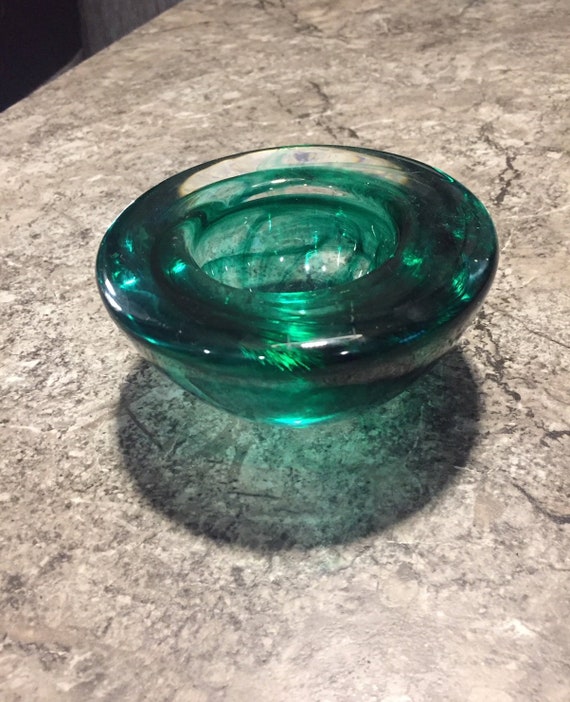 Vintage Kosta Boda Green Swirl Bowl Small ART GLASS