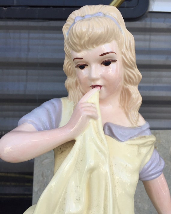 Vintage Porcelain GIRL Lamp Princess Art Golden Hair 1970's Signed