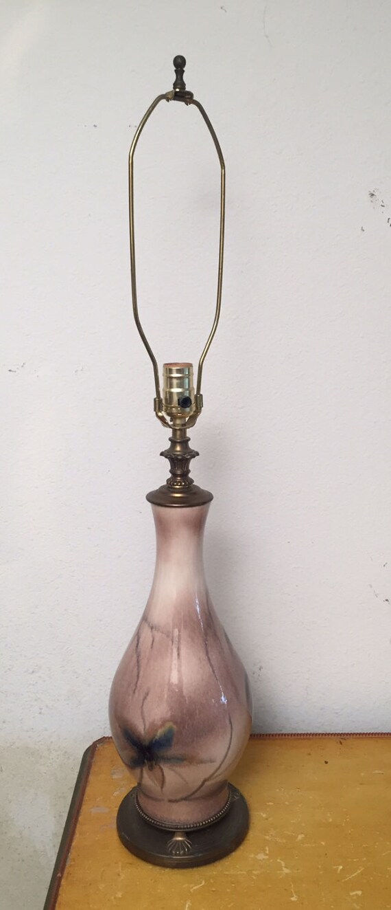 Vintage Francis Joseph von Tury Hollywood Regency Pottery Lamp Floral Art