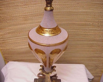 Vintage Hollywood Regency Brass Art Glass Marble Lamp