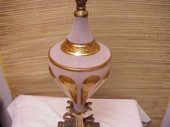 Vintage Hollywood Regency Brass Art Glass Marble Lamp