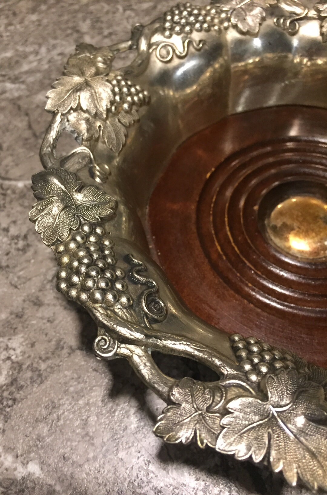 Antique Wine Bottle Coaster Sheffield Silver Grape Leaves Hallmarked