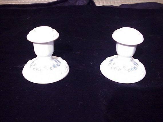 Pair Rosenthal Maria Blue ROSE Garland China CANDLEHOLDERS Germany Porcelain