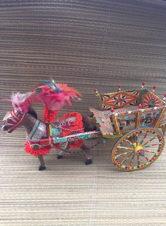 Vintage Wood Paper Mache  Horse & Carriage Parade Italy Folk Art