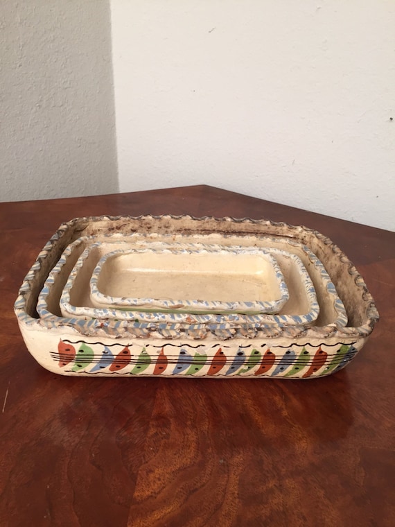 Mexican Pottery Nesting Bowls Trays 4 Casserole Tlaquepaque Tourist Mexico