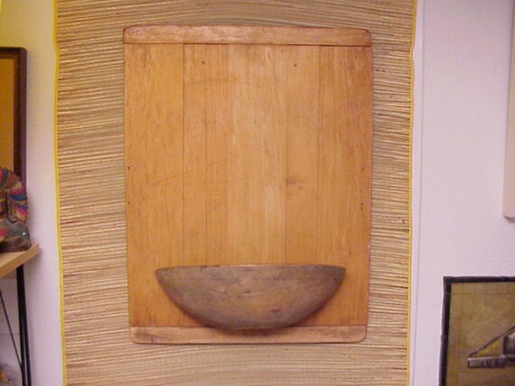 Rare Primitive Antique Pine Hanging Dough Bread Board & Bowl Rustic