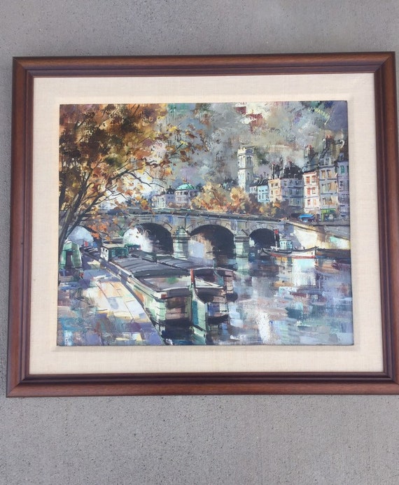 Fine Vintage J WARNER ORIGINAL Oil Painting Expressionist Paris Bridge