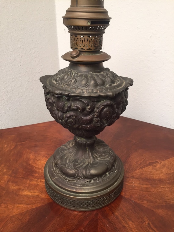 Antique Electric Metal Oil Lamp Art Nouveau French ? Arts and Crafts c.1907 rare
