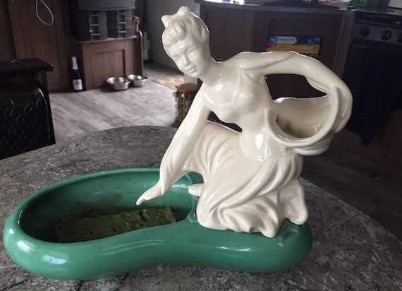 Vintage 1950's Planter Vase Lady Art Deco Style Ceramic ART Sculpture