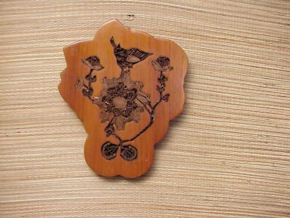 Vintage Metal Copper Wood Wall Sculpture Art Floral 70s
