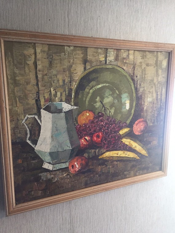 Vintage oil painting Signed TUCCI Still life Framed ART Grapes Fruit