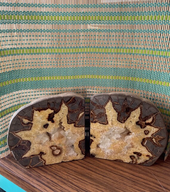 Vintage Geode Polished Crystal Quartz Large Agate Mexico Bookends