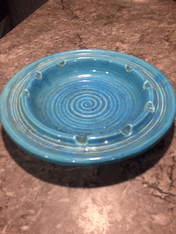 Vintage Turquoise Italian Pottery Ashtray Mid-Century Modern Raymor Netter Era