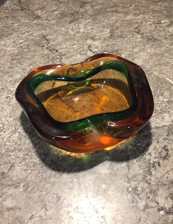 Mid Century Modern Murano Italy Sommerso Art Glass Biomorphic Bowl Italy