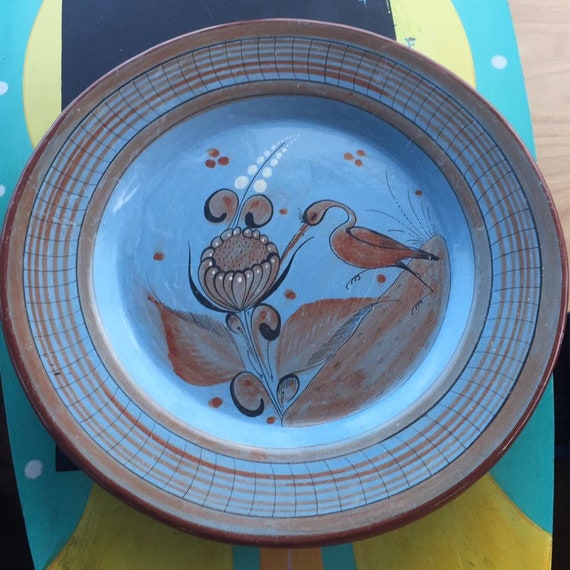 Large Mexican Tonala Pottery Charger Plate Wall Plaque Folk ART Signed SG