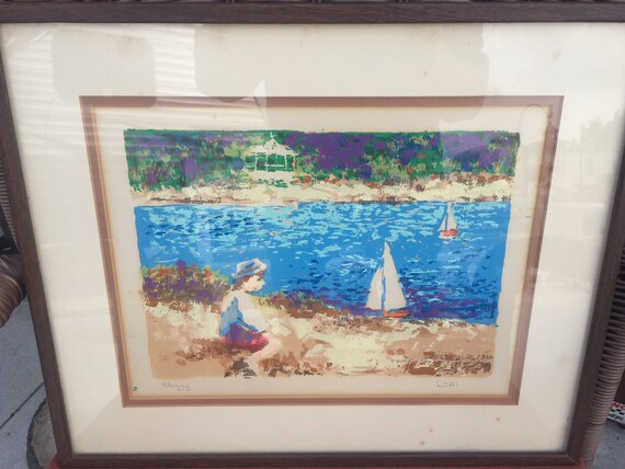 Vintage Impressionism Lithograph ART Print by Lori Ltd. Edition Sailboat Boy