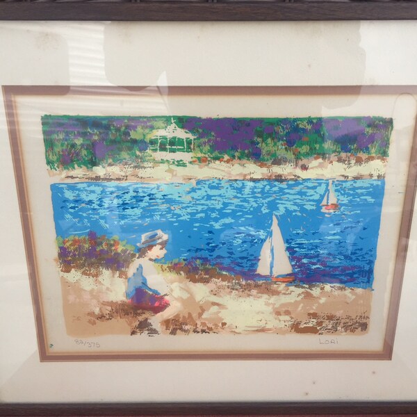 Vintage Impressionism Lithograph ART Print by Lori Ltd. Edition Sailboat Boy