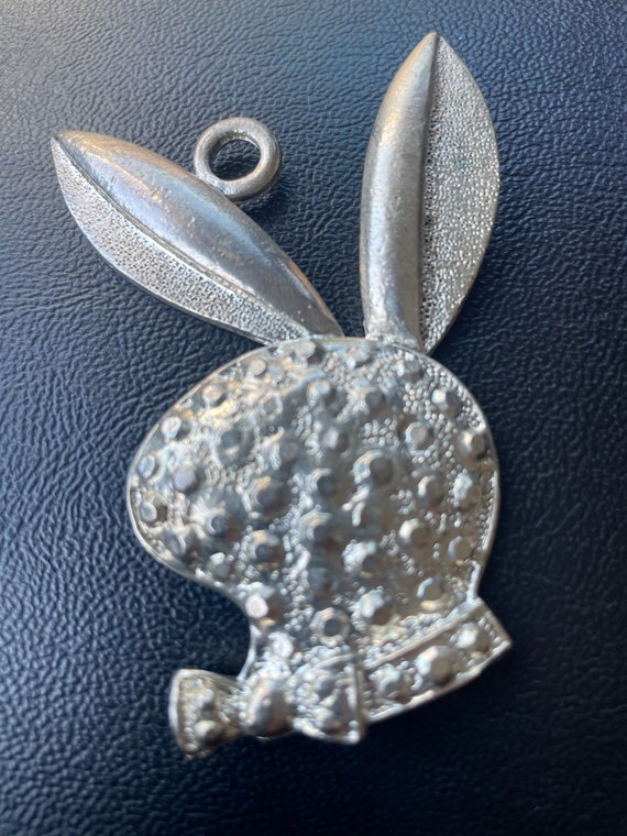 Vintage Playboy Bunny Necklace Pendant Silver Tone 3”
