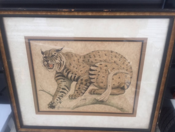 Vintage Gene Murray Limited Ed. Signed Print Bobcat Drawing Framed