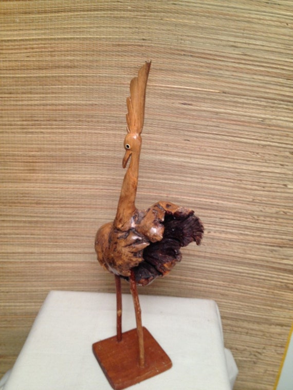 Vintage Bird Parasite Wood Carving Root Plumed Head  Art Sculpture Mushroom tree growth b