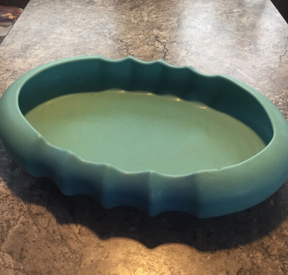 Vintage Large Van Briggle Art Pottery Oval Bowl Blue Turquoise 14" Planter