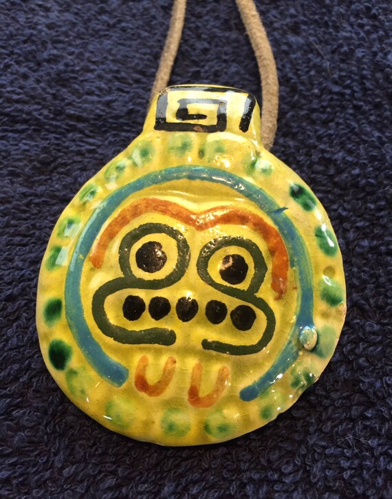 Vintage Mexican Pendant Tonala Pottery Necklace Mexico Folk Art Signed