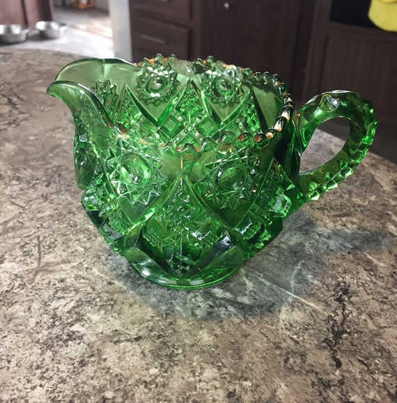 Antique Green Northwood Early American Pattern Glass Creamer