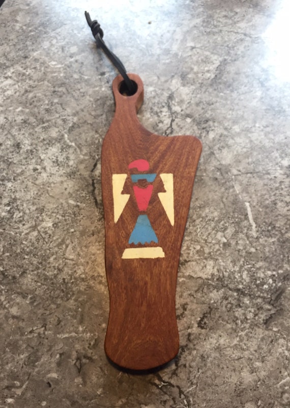 Vintage Hand carved Wood Painted Indian Paddle Board Eagle Bird Southwestern Art