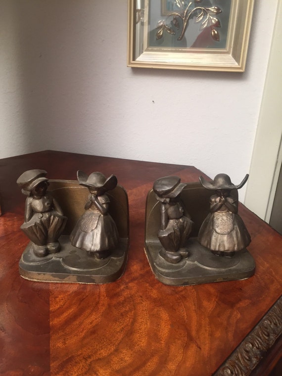 Frankart Dutch Boy and Girl Metal Bookends Art Deco Children