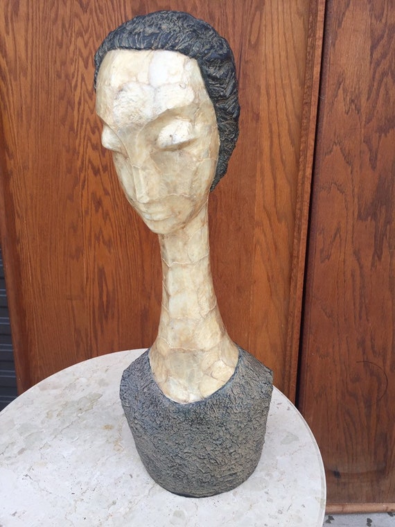 Vintage Modigliani style  Modernist Capiz Shell Female Sculpture art