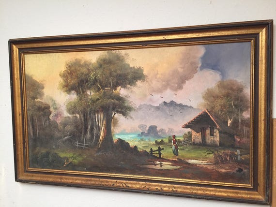 Early Vintage Oil Painting Framed country side Antique ART c.1930's