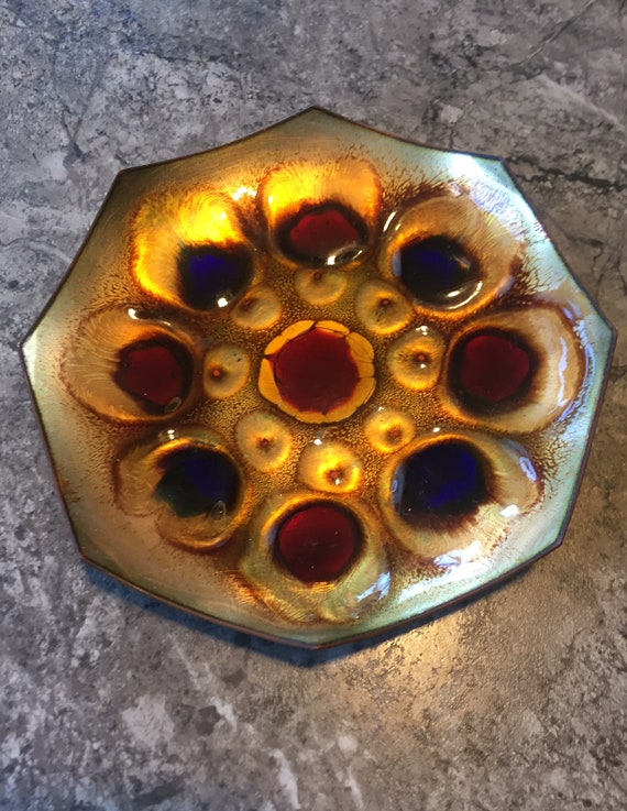 Vintage Mid-Century Modern ART Enamel on copper Tray Dish by Lilyan