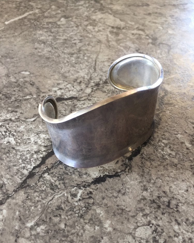Vintage Mexican Sterling Silver Modernist Abstract Cuff