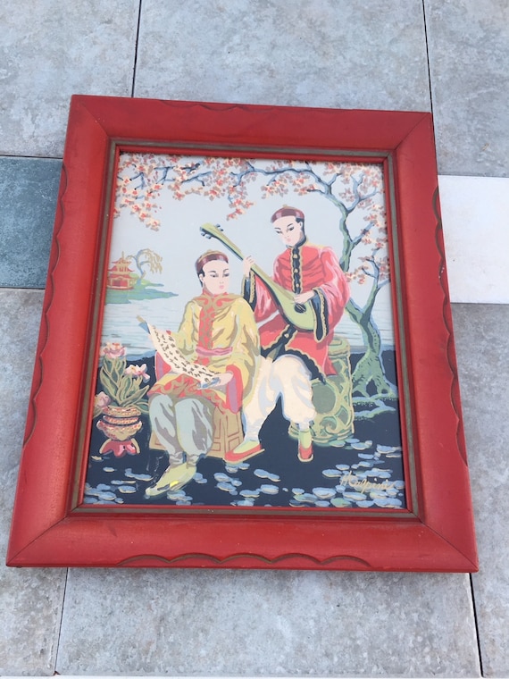 Vintage H. Calpini 1940's Japanese Silk Screen Print Serigraph Cherry Blossoms